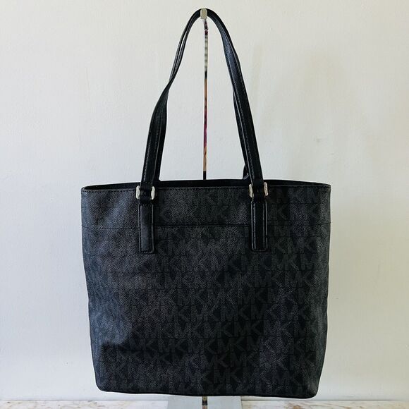 MICHAEL KORS Morgan Black Gray Logo Print Leather Medium Tote Bag - Picture 4 of 9